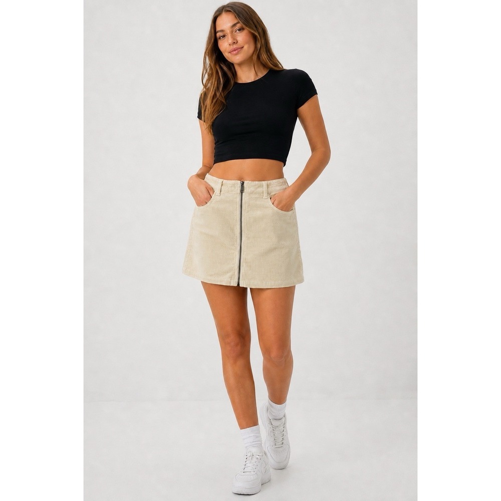 NWT American Eagle Corduroy Mini Skirt 8 Cream Zip Front Super Stretch Hi-Rise